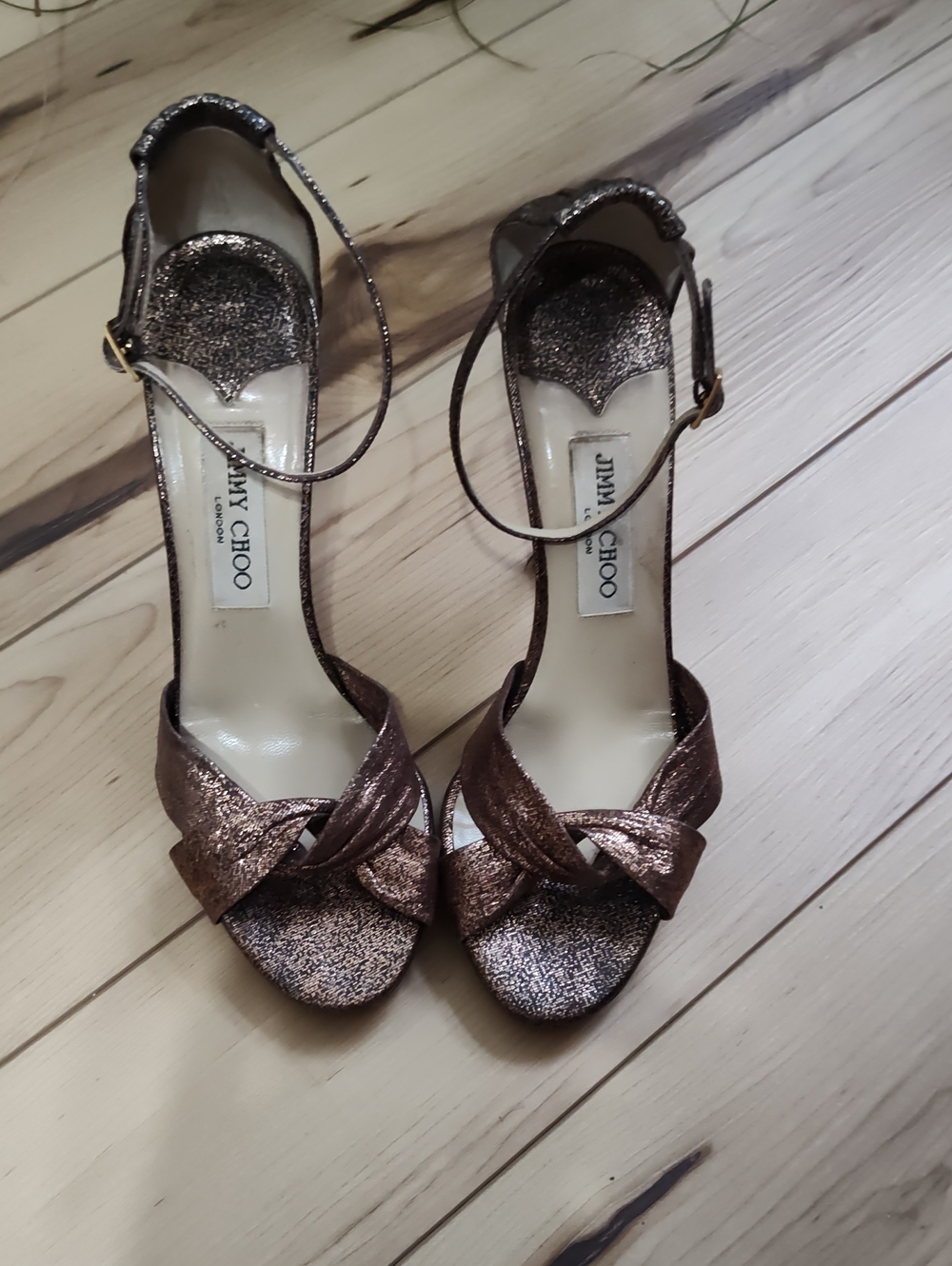 Jimmy Choo Metallic Bronze Knotted Strap Heels in size 39